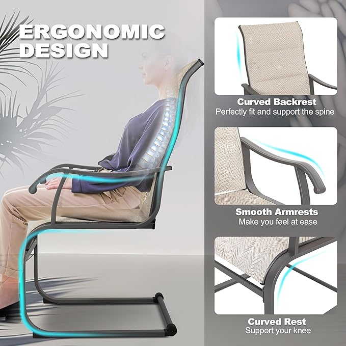 NUU GARDEN Patio Dining Chairs Set of 2, Outdoor Dining Chairs with Breathable Textilene Seat, All-Weather Patio Furniture for Garden Deck Backyard Porch, Grayish Beige