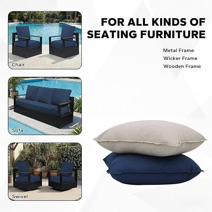 Joyside Outdoor Chair Cushions Set, 24x24 Inch Patio Furniture Cushions, 6’’ Thick, Water Resistant & Fade Resistant, Outdoor Replacement Cushions for Seat and Sofa