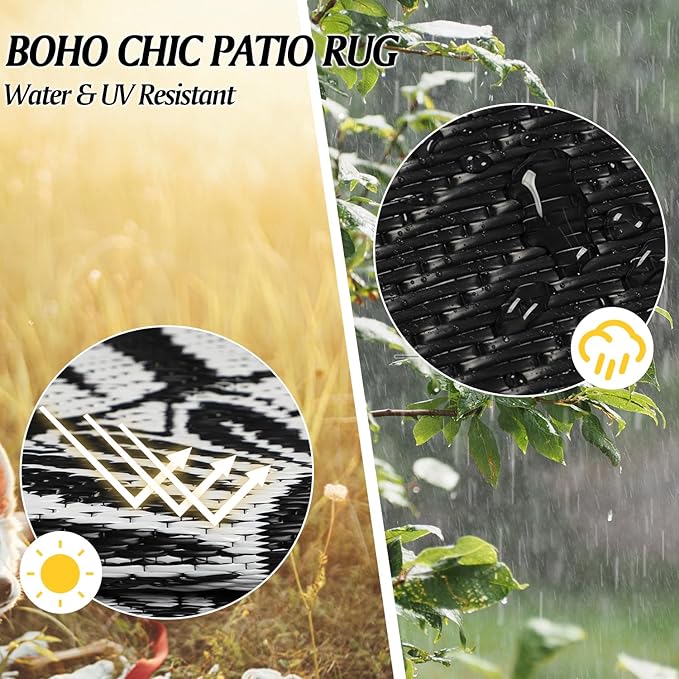 Cekene Round Outdoor Rugs 6Ft Reversible Patio Rugs Lightweight Plastic Straw Rug Portable RV Camping Mat Waterproof Area Rug for Patio Deck Porch Picnic Beach BBQ Garden