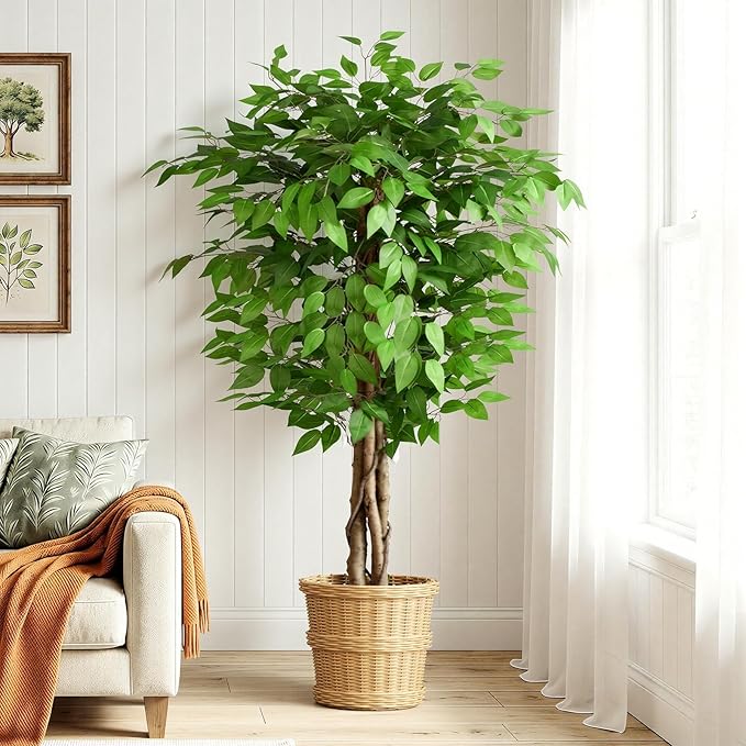 5ft Ficus Artificial Trees with Natural Curved Trunks, 60" Tall Lush Faux Tree for Home Decor Indoor, Green Lifelike Fake Ficus Tree Artificial Plants