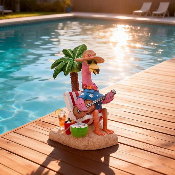 TERESA'S COLLECTIONS Pink Flamingo Garden Statues with Solar Garden Light for Outdoor Decor,Chill Hawaiian Relaxed Beach Tropical Resin Sculptures Garden Decor,Porch Yard Decor Gifts for Dad Mom,7.3"