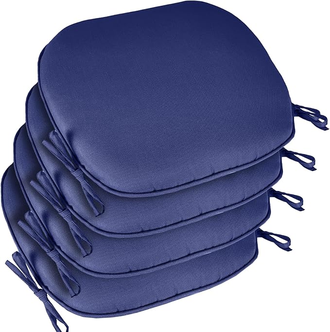 SleepMan Outdoor 17"x16" Chair Cushions with Ties Set of 4, Water Resistant All Weather U-Shape Seat Pads for Patio Garden Furniture Indoor (Set of 4, Dark Blue)
