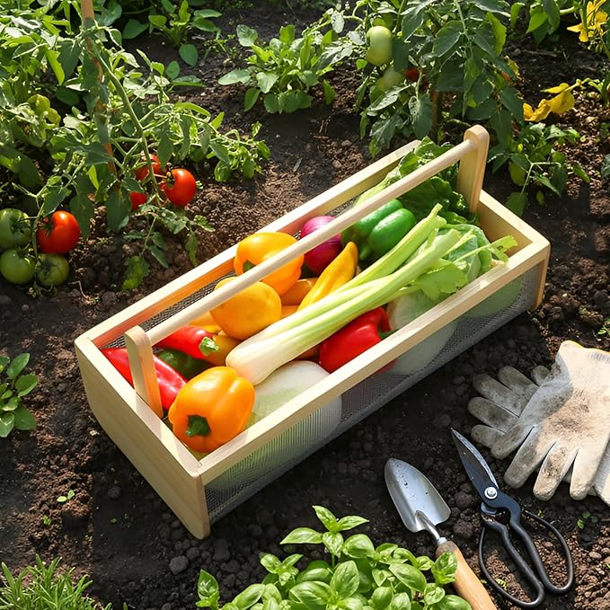 Garden Hod Basket for Gathering Vegetables 19.6 x 9.4 x 6 in Harvest Gathering Basket for Farmhouse Decor with Adjustable Handle Large Size Suitable for Spring Picnic and Outdoor Picking