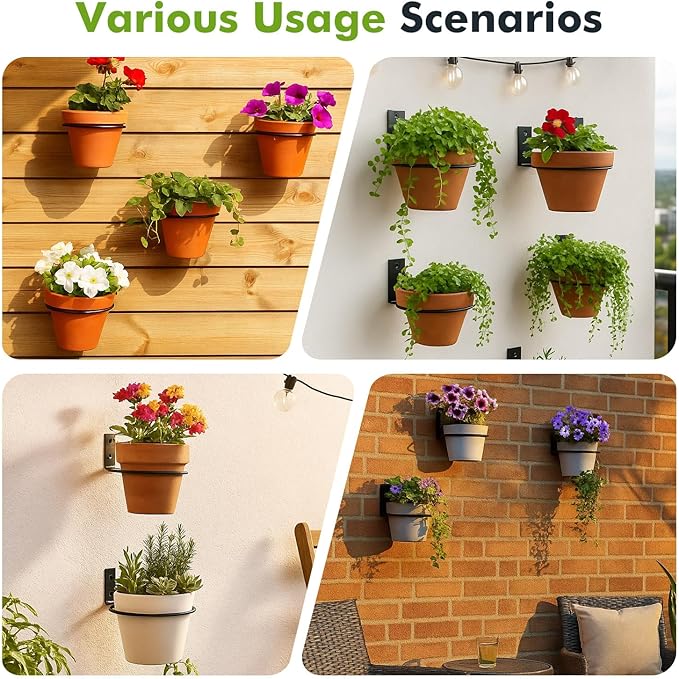 9-Pack 4/6/8 Inch Flower Pot Holder Ring Wall Mounted Metal Flower Pot Hangers Wall Hanger Bracket Rings Black Planter Bracket for Home, Garden, Indoor Outdoor Pots