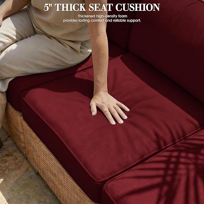 Outdoor Replacement Cushions for Patio Furniture, 5" Foam High-Density, 14-Piece Water-Resistant Outdoor Cushion for 6-Seat Sectional Patio Conversation Sets, Liner&Cover