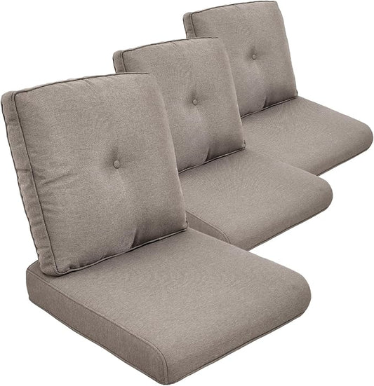 Outdoor Chair Cushion Set of 3, Waterproof Outdoor Seat Cushions 25x22, Patio Chair Cushions for Outdoor Furniture, Couch Cushion Replacement, Include 3 Back & 3 Seat Cushions, Button/Grey