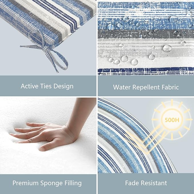 LVTXIII Outdoor Chair Cushions, Fade-Resistant Patio Furniture Cushions Outdoor Chair Pads with Ties for Dining Chairs and Garden Furniture Use, 18.5"x16"x2" 2 Pack, Stripe Layered Blue