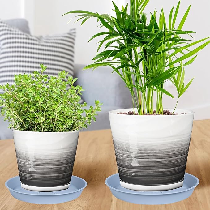 6 Pack of Plant Saucer Tray 4 6 8 10 12 14 17 19 22 25 inch, Heavy Duty Plastic Pot Plant Drip Trays Saucers for for Indoors Outdoor, Plant Water Tray for Planters 4-7" (6", Light Gray)