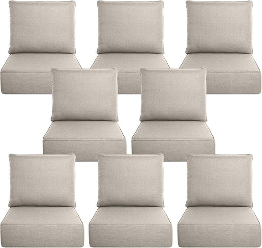 Belord Luxury 6" Thick Outdoor Cushion 8 Set - 22 x24 Inch 28D Sponge Filling Fade-Resistant Chair Cushion, Spill Proof Removable Patio Furniture Replacement Cushion for Sofa Bench Swing - Beige