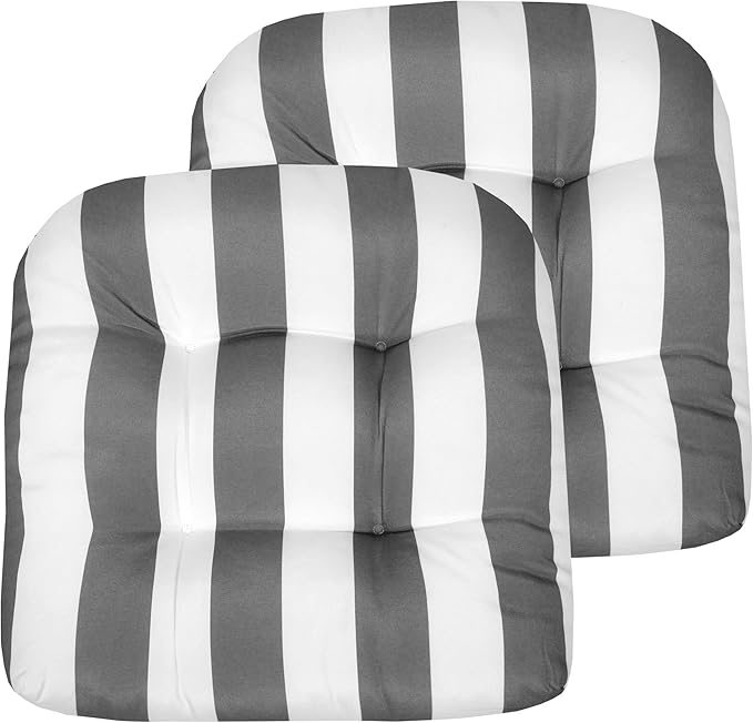 Sweet Home Collection Patio Cushions Outdoor Chair Pads Premium Comfortable Thick Fiber Fill Tufted 19" x 19" Seat Cover, 2 Count (Pack of 1), Havana Silver/White
