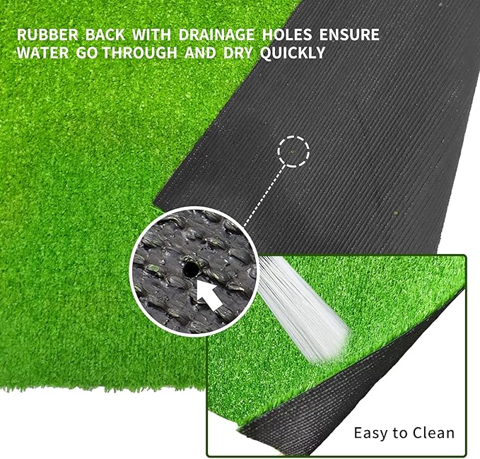 Realistic Artificial Grass 4 FT x 13 FT Green Synthetic Turf Rug Fake Grass Mat Indoor Outdoor Lawn Landscape for Garden, Balcony, Patio with Drainage Holes & Rubber Backing