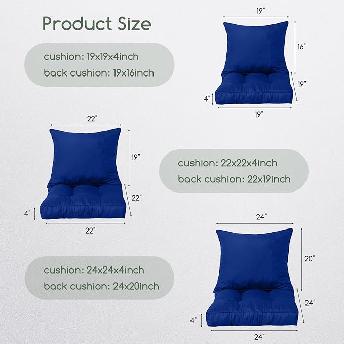 HIGOGOGO 22 x 22 Outdoor Cushions for Patio Furniture, Outdoor Seat Cushions with Resistant Waterproof Cover for Yard Garden, Navy