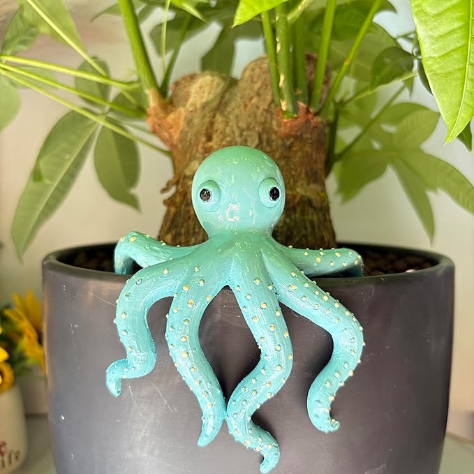Octopus Figure Plant Pot Hanger, Flower Pot Hugger, Resin Tortoise Statue, Funny Pot Huggers for Planters, Cute Climbing Animal Flower Pot Hugger, Garden Fence Balcony Patio Yard (Octopus)