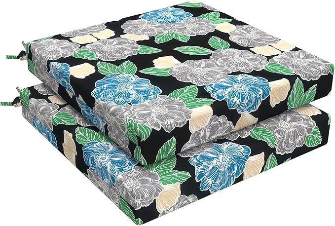 LVTXIII Outdoor Chair Cushions, Water Repellent Patio Furniture Cushions Outdoor Chair Pads with Ties for Dining Chairs and Garden Furniture, 22"x22"x3" Set of 2, Peony Garden