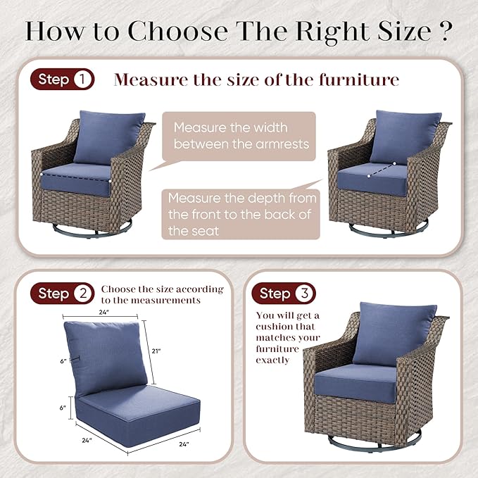 Luxury Outdoor Seat Cushion Set-24 x 24 x 6 Inch Outdoor Chair Cushions with Water Resistant & Removable Cover Outdoor Cushions for Patio Furniture Chair Sofa Couch