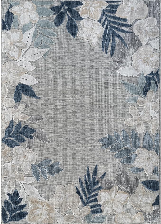 Outdoor Rug 10x14 Washable Area Rugs Indoor Outdoor Carpets Blue Border Floral Non Shedding Waterproof Easy Clean Patio Deck Porch Living Room Bedroom Garden RV (10 X 14 Blue)