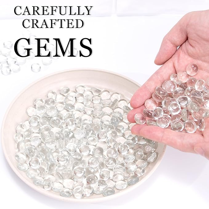 50PCS Mini Glass Gems,Clear Mancala Stones Flat Bottom Marble Beads for Home Decorative Art Craft Vase Filler(0.5"~0.7")