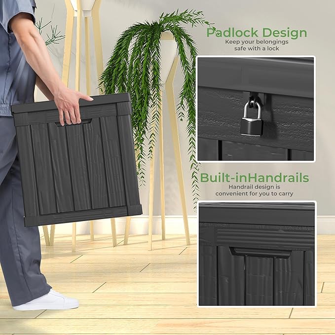 51 Gallon Outdoor Deck Box, Lockable Waterproof Outdoor Storage Boxes For Garden Tools,Indoor Cushions,Accessories Outside Storage Resin Weatherproof Container(Black)