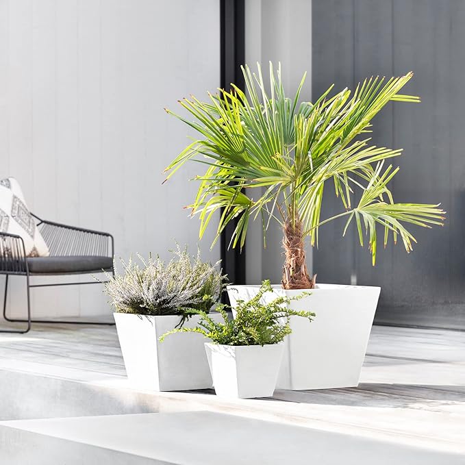 Ecopots Rotterdam Durable Modern Square Indoor/Outdoor Recycled-Based Composite Flower Planter, Pure White, 8"