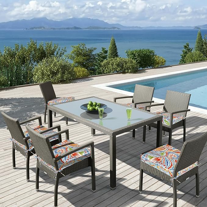 Outdoor Chair Cushions 19 x 19 Inch Set of 2 Water Resistant Seat Cushions with Ties, Outdoor Cushions for Patio Furniture with 3-Year Fade Resistant