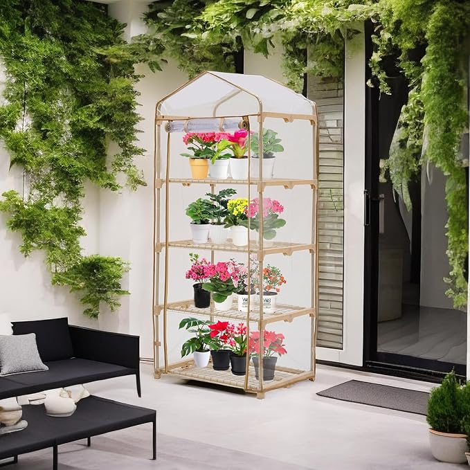 Garden 4-Tier Greenhouse – for Indoor Outdoor Gardening Hot House w/ Zippered Cover and Metal Shelves for Growing Vegetables, Flowers and Seedlings (PLGH704OWP)