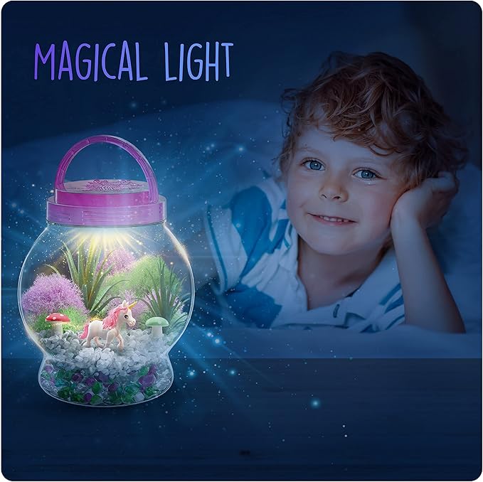 Dan&Darci Light-Up Unicorn Terrarium Kit for Kids - Kid Easter Birthday Gifts - Best Unicorn Toys & Activities Kits Presents - Arts & Crafts for Girls & Boys Age 4 5 6 7 8-12 Year Old Girl Gift