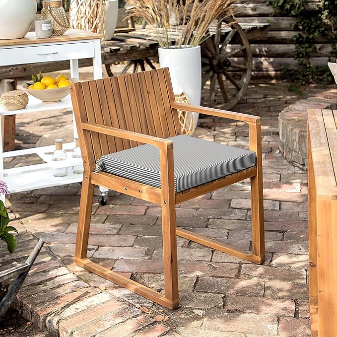 LVTXIII Outdoor Seat Cushions Seasonal Replacement Chair Cushions, Square Patio Chair Pads with Ties for Dining Chairs and Garden Furniture,18.5"x16"x2", 4 Pack, Strip Grey