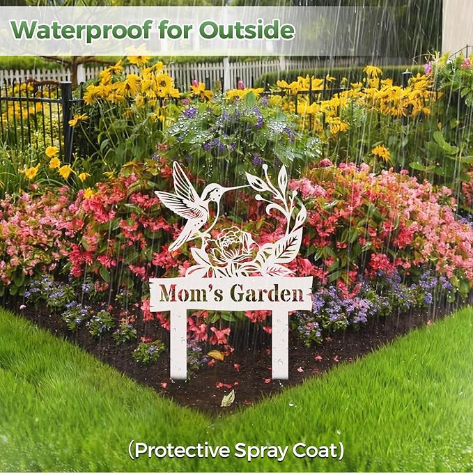 Personalized Metal Garden Sign, Custom Flower Decor with Stake, Hummingbird Metal Yard Art, Garden Name Sign,Outdoor Decor,Patio Decoration,Home Present,Gardeners & Planters Gift