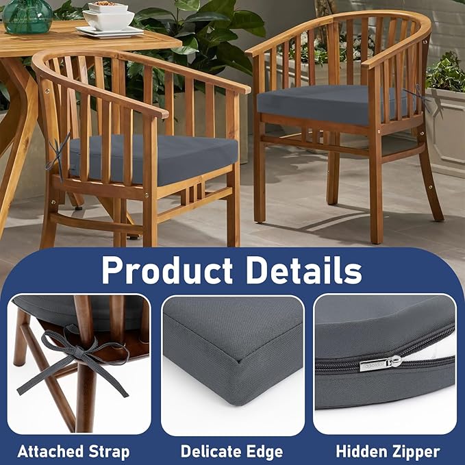 Topotdor Outdoor Chair Cushions Set of 4, 17"x16"x2" Waterproof Patio Chair Cushions for Outdoor Furniture, Round Corner Outdoor Seat Cushions Color Fastness Chair Pads with Ties, Dark Gray