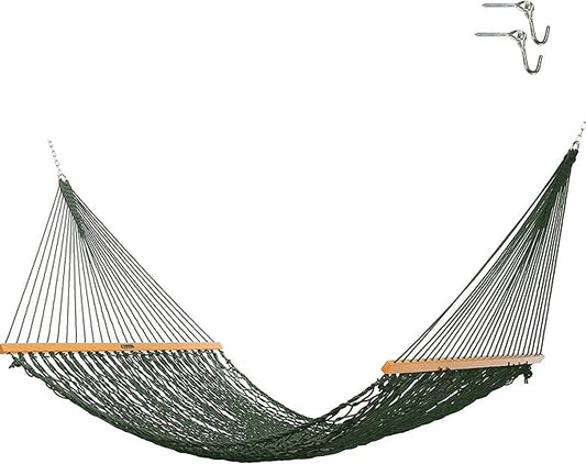 Original Pawleys Island Deluxe Green DuraCord Rope Hammock – 13 ft. x 65 in, 2-Person, 450 lb Capacity, Oak Spreader Bar, Zinc-Plated Hardware, Handcrafted in The USA