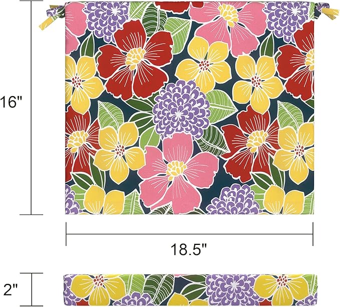 LVTXIII Outdoor Chair Cushions 18.5"x16"x2" Pack of 4, Water-Repellent Square Corner Memory Foam Seat Cushions with Ties for Garden Patio Furniture, Flower Bloom