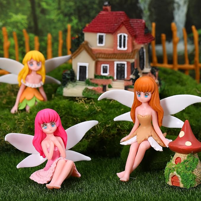 Fairy Garden Accessories, Miniature Garden Ornaments Included Mini Fairy Figures Tiny Gnome Figurines Enchanted Tiny House Set for DIY Landscape Potted Plants Dollhouse Desk Decor
