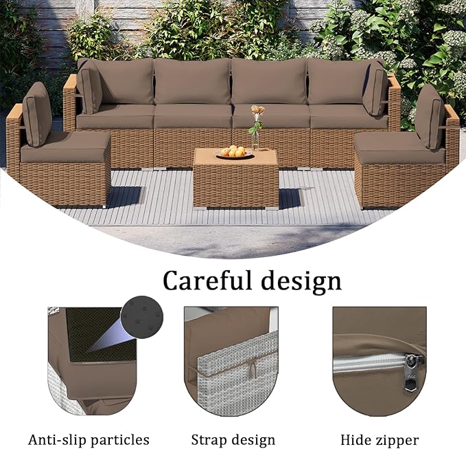 14 Pieces Outdoor Sectional Replacement Cushions for Patio Furniture, 4in Thick Outdoor Sofa Cushions for 6 Seat, Waterproof Deep Seat Couch Patio Cushion Set (Khaki)