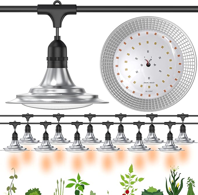 Outdoor LED Grow Light, Waterproof String Plant Growing Light, 41 FT Full Spectrum Growth Light, Suitable for Garden, Farm, Flower, Seedling Greenhouse Grow Light (12 Light)