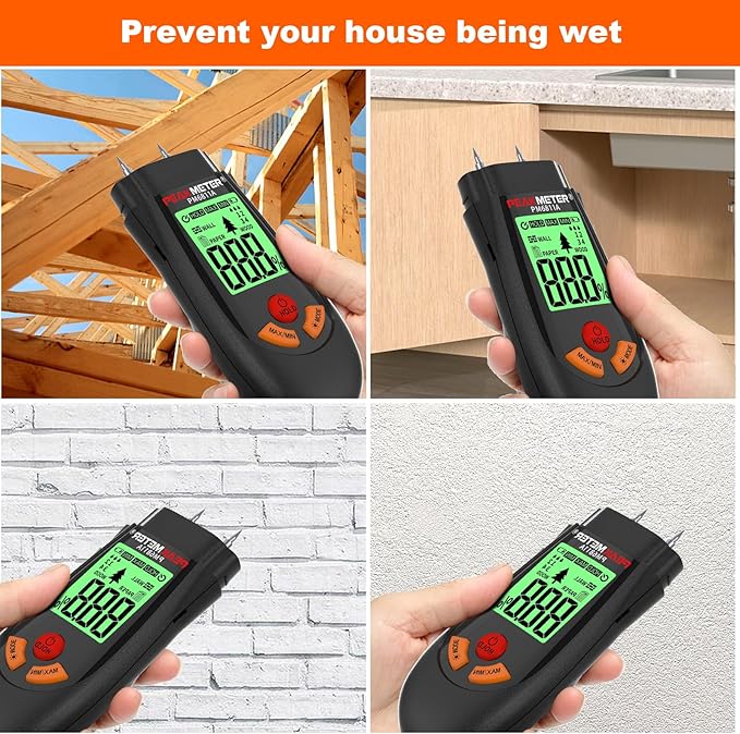 Wood Moisture Meter, with battery and LCD display, suitable for quick determination of moisture content of many types of logs, paper, plywood, plaster walls, floor coverings, etc.