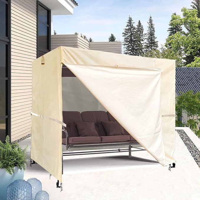 Outdoor Swing Cove, Triple Seater Hammock, UV Resistant Garden Swing (80 * 59 * 72 Inch), Beige