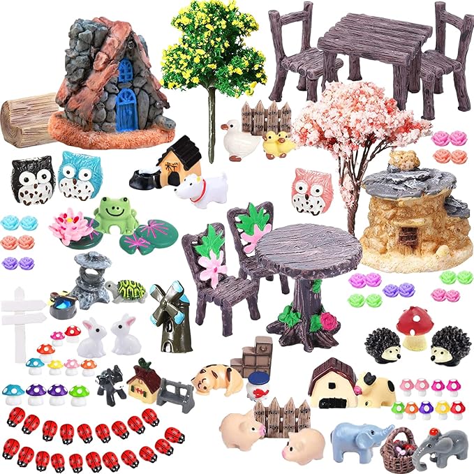 108 Pieces Miniatures Fairy Garden Accessories Outdoor, Fairy Garden Kit, Miniature Figurines, Fairy Garden Accessories, DIY Micro Landscape Ornaments for Potted Plant Bonsai Terrarium Decor