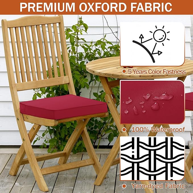 Outdoor Chair Cushions 18.5x16 Inch Water Resistant Patio Chair Cushions with Tie 3 Year Color Fastness Thick Outdoor Seat Cushion for Patio Furniture Burgundy Set of 4