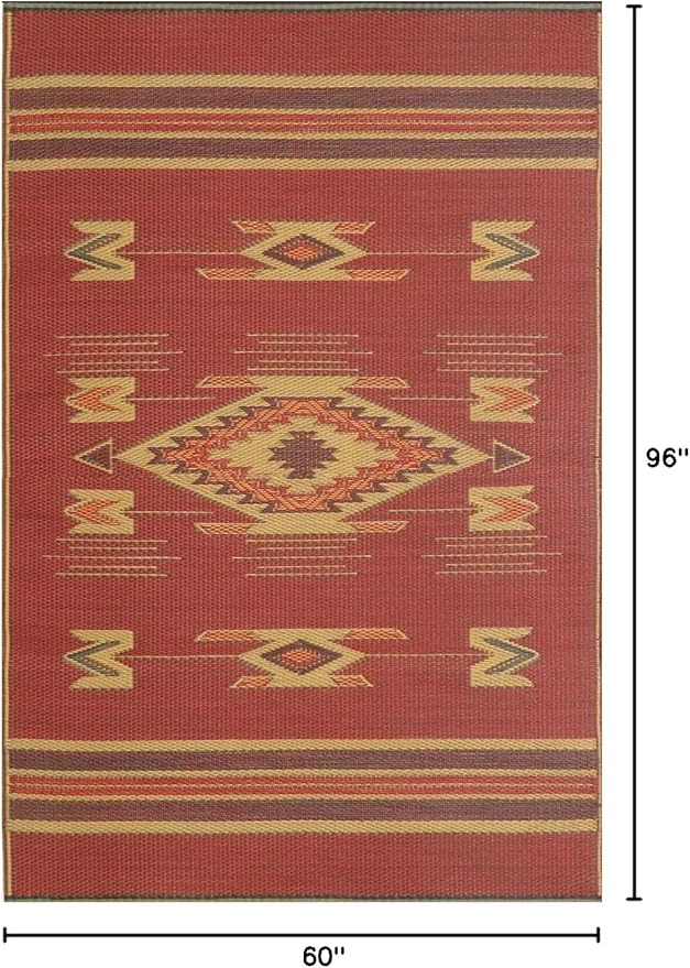 Mad Mats Traditional Outdoor Rug, Reversible Plastic Mat (5' x 8', Navajo - Dark Red)