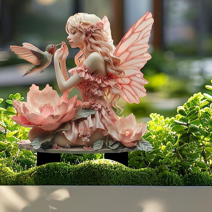 JOYO 11.8''Bohemian Fairy Flower Pot Decoration,2D Acrylic Ground Plug,Fairy Garden Planter Accessories,Fairy Pumpkin Angel Garden Stake for Pot Plants and Garden Yard Lawn Décor (O)