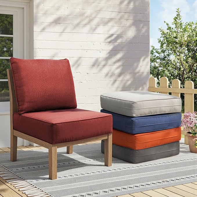 Outdoor Cushion Set for Furniture Patio Furniture, UV Resistant, Water Resistant - 6 Inch Thick Foam Garden Cushions– 24x24 Inch Patio Seat Covers for Chair/Sofa/Couch | Red | 8-Pack |