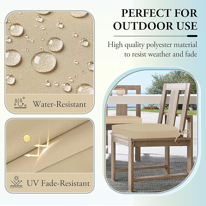Wellsin Outdoor Chair Cushions for Patio Furniture - Patio Chair Cushions Set of 6 - Water Resistant Round Corner Outdoor Seat Cushions 17"X16"X2", Beige