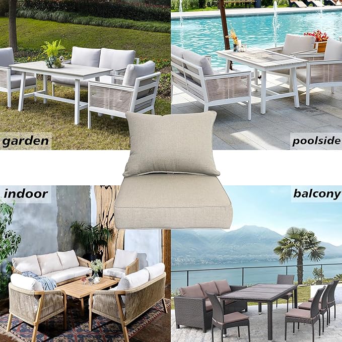 Outdoor 22"x24" Deep Seat Patio Cushion Set of 2, Outdoor Chair Cushions with Water-Resistant UV Resistant Weather Resistant Sectional Sofa Pad and Removable Covers,Riverbed