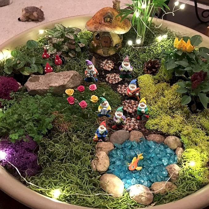 Fairy Garden Accessories, 7PCS Gnome Figurines-Mini Gnomes kit/Seven Dwarfs Statue for Fairy Garden/Flower Pot/Home Decoration.