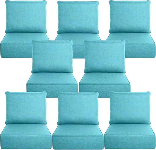 Belord Luxury 6" Thick Outdoor Cushion 8 Set - 22 x24 Inch 28D Sponge Filling Fade-Resistant Chair Cushion, Spill Proof Removable Patio Furniture Replacement Cushion for Sofa Bench Swing - Turquoise
