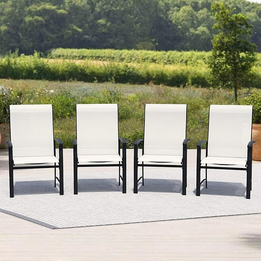 Outdoor Dining Chairs Set of 4, Patio Chairs with Metal Frame & Textilene Fabric, Perfect for Patio Garden Deck
