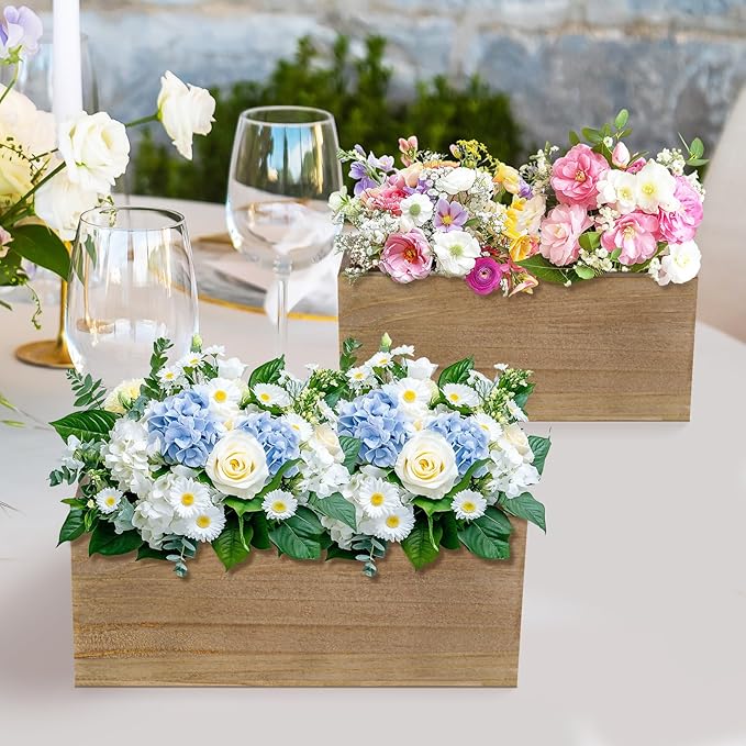 6 Pcs Rustic Wooden Boxes for Storage, Decorative, Display, Arts & Crafts, Rectangle Wooden Crate Wood Planter Box Party Food Risers Wedding Table Centerpiece Home Decor, Brown