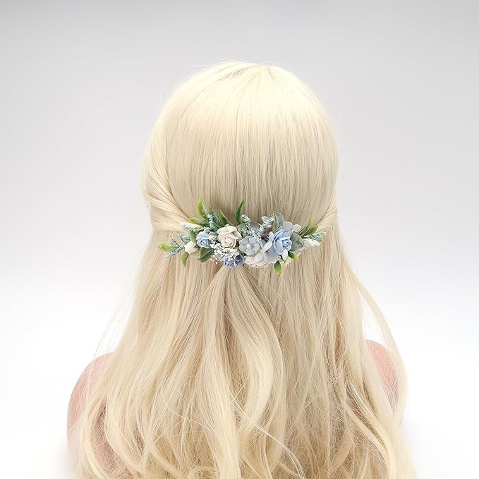 Blue Floral Comb with Baby's Breath Prom Flower Bridesmaids Clips Garden Wedding Hair piece Photo Prop Prom Headpiece Picnic Hair Accessories