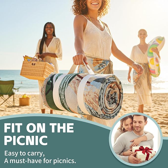 2 in 1 Extra Large Outdoor Picnic Mat Woven Summer Throw Blanket Boho Giant Beach Travel Essential Yoga Accessories Park Patio Lawn Garden Grass Ground Play Music Festival Concert Must Have