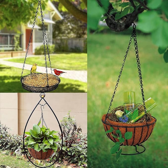 Benvo 16 inch Long Hanging Plant Chains Flower Pot Hangers with Clips and Hooks 3 Point Replacement Chain Holders for Baskets Bird Feeders Planters and Other Ornaments (Pack of 3, Black)
